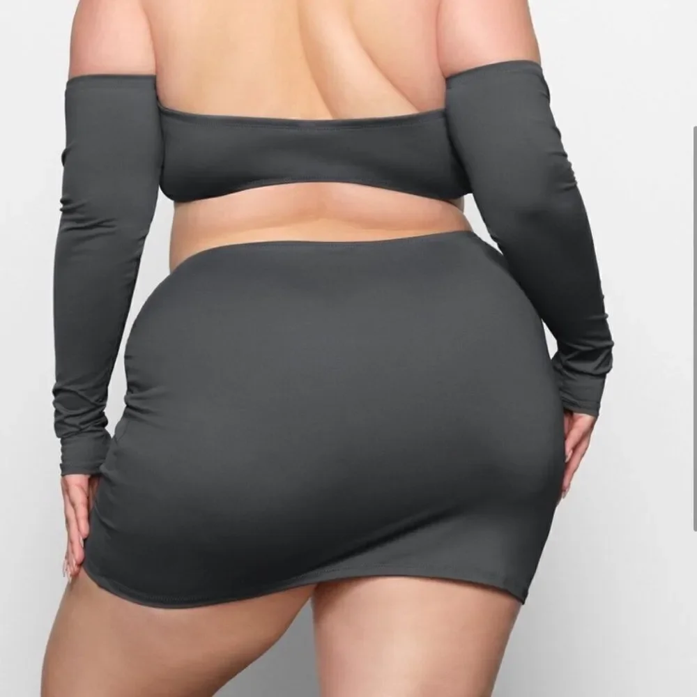 NWT SKIMS Recycled Swim Micro Mini Skirt In Gunmetal Gray Swimsuit Skirt